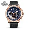 Reloj marca Meiger, elegante tres ojos esfera grande cuero genuino deportivo para hombre cuarzo 2103G