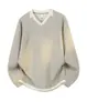 Sudadera con capucha de dos piezas falsas y cuello en V para hombre 2026 Primavera Otoño Nueva Textura Holgada Casual Versátil Prendas de punto Superior Ropa de Hombre