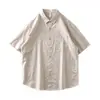 Camisa masculina estilo coreano com caimento luxuoso, camisa de linho leve de manga curta, jaqueta fina de verão de alta qualidade com modelagem solta, top moderno