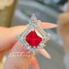 Anillo de hemoglobina de paloma cultivada de alta calidad, de lujo, retro, ligero, elegante, con diamantes de alto carbono y corindón rojo para mujer.