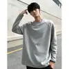 Camiseta de manga larga con cuello redondo y patchwork estilo americano para hombre, primavera y otoño, corte limpio, deconstruida, talla grande, holgada, simple, top básico
