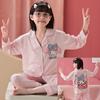 Novos pijamas para meninas Primavera e Outono manga longa Princesa crianças grandes mãe e filha desenho animado lapela pijamas roupa de casa pai e filho