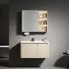 Gabinete de Alumínio Colmeia Cor Café com Leite para Banheiro com Painel de Porta em Aço Inoxidável, Gabinete Principal com Luz de Sensor, Gabinete Espelhado, Jinbaisheng Banheiro 1131