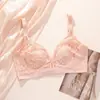 Peito Grande Roupa Íntima Pequena Estilo Francês Renda Copo de Cristal Verão Feminino Fino Modelador Sem Aro Copo de Orelha de Coelho Sutiã
