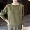 Otoño/Invierno Nuevo Estilo Hueco Esponjoso Cuello Redondo 100% Lana Capa Base Superior Suéter de Manga Larga de Color Sólido para Mujer Ropa Exterior Pulóver Superior