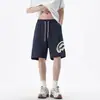 Short Esportivo com Patch de Tubarão Estilo Americano para Homens, Design Tendência de Verão Calças Casuais de Comprimento até o Joelho, Calças de Rua Retas de Comprimento Médio