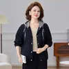 Jaqueta feminina de meia-idade 2026 nova jaqueta jeans estilosa, blusa com capuz casual da moda para mulheres de meia-idade e idosas