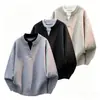 Suéter de Punto para Hombre Falso Dos Piezas Cuello Henley Bloque de Color Holgado Hombro Caído Manga Larga Pulóver