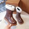 Botas Altas da Moda Estilo Coreano para Meninas Outono e Inverno 2025 Novas Botas de Couro com Pelúcia Quentes e Confortáveis para Crianças