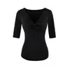 Camiseta sexy y elegante de manga media con cuello en V para mujer, simple y juvenil para el verano, corte ajustado, casual y versátil, top ligero