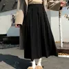 Saia Plissada Retro Emagrecedora de Cintura Alta para Mulheres, Novo Estilo Outono e Inverno 2025, Linha A, Barra Larga, Rejuvenescedora, Saia de Comprimento Médio