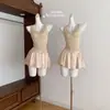 Chaleco de Punto Elegante Estilo Francés con Cuello, Color Albaricoque Leche, para Mujer, Top de Verano en Color Albaricoque, Chaleco de Algodón Estilo Ye Hong Apparel