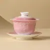 Tazón Cubierto Gradiente Rosa Sancai del Fabricante Taza de Té Cerámica Tazón de Té Tallado Pintado a Mano Taza de Té Personal Especial Juego de Té Kung Fu