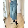 Pantalones Vaqueros Retro Azules de Pierna Ancha Cortos para Mujer, Nuevo Estilo de Verano, Tallas Grandes, Corte Holgado, Adelgazantes, Adecuados para Cuerpo Tipo Pera, Pantalones de Pierna Recta