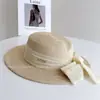 Sombrero plano de ala corta con lazo de cinta de cuadros de burbujas estilo bosque para mujer, sombrero de paja de protección solar de verano, sombrero de playa para proteger del sol, moderno