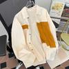Primavera e Outono Emenda Camisa de Manga Comprida Estilo Japonês Masculino Estilo Hong Kong Design Bonito Nicho Casual Moda Marca Americana Camisa Retro