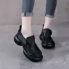 Mocasines Retro de Boca Profunda con Tacón Grueso Nuevo Estilo 2026 Suela Suave Zapatos Pequeños de Cuero Otoño Slip-on Suela Gruesa Zapatos para Madre
