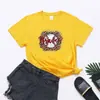 Estación independiente Europea y Americana Nuevo suelto casual béisbol béisbol estampado manga corta cuello redondo femenino RCuello redondo