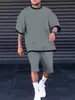 Conjunto Duas Peças Verão Temu com Efeito Estampado 3D para Homens, Moda Casual Simples de Cor Sólida