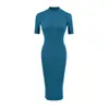 Vestido largo sexy de manga media para chicas calientes, nuevo estilo de verano, cuello semi-alto, corte ajustado, abertura en la espalda, bodycon, vestido largo que realza la figura