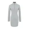 Vestido de Rayas con Cremallera y Solapa de Manga Larga Estilo Puro Deseo Ajustado a la Cadera Otoño Nuevo Falda Corta Sexy Adelgazante para Mujer