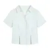 Camisa Elegante de Renda com Decote V Estilo Coreano para Mulheres, Roupa Plus Size Feminina, Top Emagrecedor que Marca a Cintura 65559
