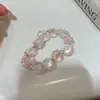 Pulsera vintage de encaje rosa y blanco con cuentas para mujer, pulsera exquisita de nicho de alta gama, lujo ligero con un toque fresco y versátil