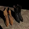 Botines para Mujer de Caña Media con Correas Finas y Tacón de Gato, Nuevo Estilo Otoño e Invierno, Piel Genuina, Punta Fina, Tacón Medio, Caña Ancha, Botas sin Cierre