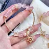 Nova Pulseira Estrela Rosa Doce Feminina com Contas Moda Simples High-End Pulseira com Pingente de Estrela de Cinco Pontas