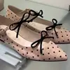 Zapatos Mary Jane de Lunares Franceses con Lazo para Mujer 2025 Verano Nuevo Estilo con Falda Punta Aguda Dulces Zapatos de Tacón