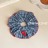 Estilo Azul ~ Scrunchie de Renda Xadrez para Mulheres, Coque Alto de Luxo, Scrunchie Grande, Elástico de Cabelo, Acessórios de Cabelo