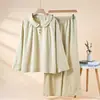 Novo Pijama Feminino para Casa 2026 Primavera/Outono Classe A Algodão Puro Gola Lapela Manga Longa Calça Longa Solto Confortável Respirável