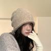 Gorro de punto de color sólido simple de estilo japonés para mujer, gorro de lana pequeño e informal para otoño e invierno, gorro cálido con protección para las orejas