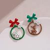 Aretes Navideños de Lazo Rojo y Verde Diseño de Nicho Único Aretes Asimétricos Estilo Mori Aretes Frescos para Mujer