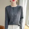 Jaqueta Cardigan de tricô branco torcido transfronteiriça para mulheres, novo estilo coreano de outono, top justo de manga comprida