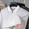 Camisa polo de manga comprida com gola canelada jacquard para homens, novo modelo outono 2026, camiseta casual masculina lisa com meio zíper