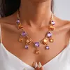 Nuevo conjunto de borla cuadrada plisada de gradiente de resina europeo y americano, collar de clavícula vintage de nicho transfronterizo de alta gama para mujer