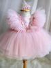 Vestido infantil transfronterizo de un año con cuentas y flores, vestido de princesa para niña, vestido de gasa, dulce minifalda rosa, entrega en vivo