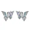 "Mariposa del Espacio Profundo" Pendientes de Mariposa de Colores Dulces Pendientes Pequeños Frescos de Esmalte y Aceite Pendientes de Zirconia de Alto Sentido