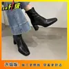 Botas Martin Versáteis da Moda para Mulheres 2025 Outono e Inverno Novo Nicho Confortável Bico Quadrado Zíper Traseiro Salto Grosso Botas Slim