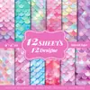 12 Folhas/Pacote Transfronteiriço Novo Papel Material Escama de Peixe Sereia Perolado Sonhador Artesanal DIY Material para Scrapbooking Papel Decorativo