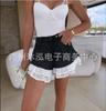 Shorts de Mezclilla Rectos para Mujer Estilo Nuevo Europeo y Americano 2025 con Ribete de Encaje, Shorts de Mezclilla Sueltos para Adelgazar de Verano para Mujer