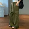 Pantalones de trabajo verde militar, 100% algodón, estilo unisex, nueva colección primavera/otoño, casual, color liso, corte holgado, tiro alto, pierna recta