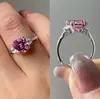 Sanjie ins Venta Caliente Nueva Joyería de Celebridades en Línea Amazon AliExpress Anillo Cobre Diamante Decoración de Mano para Mujer Diamante Rosa