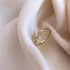 Anillo abierto tejido trenzado bañado en oro real de 14K, moda femenina, anillo de dedo índice de viento frío simple, anillo de moda ins