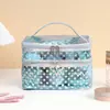 Bolsa de maquillaje transparente de PVC con puntos de doble capa, bolsa de aseo portátil impermeable para viajes, bolsa de almacenamiento de cosméticos