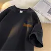 Camisetas Redondas de Manga Curta com Estampas Modernas Transfronteiriças para Homens e Mulheres no Verão, Tops Versáteis Casuais Largos Estilo Americano de Meia-Manga para Casais