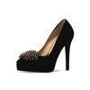 Zapatos de tacón alto ultra finos con pedrería y boca poco profunda para mujer, nuevo estilo de otoño, tacón fino, plataforma gruesa impermeable, tacones altos de punta de cuero genuino, diseño simple