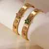 2025 Nuevo Pulsera Dorada para Mujer Acero Inoxidable Incrustada con Circonita Flor de Seis Pétalos Pulsera Abierta Venta Caliente Transfronteriza Venta al por Mayor
