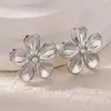 Brincos de Aço Inoxidável com Pérolas Estilo Ins Transfronteiriço Brincos Lilás Estéreo Joias de Aço Titânio Fofas e Doces Brincos para Mulheres